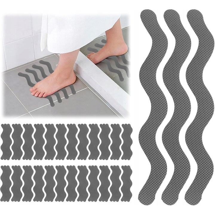 Set 72 Covorase antiderapante, gri, 18x1,3cm, pentru scari si suprafete umede