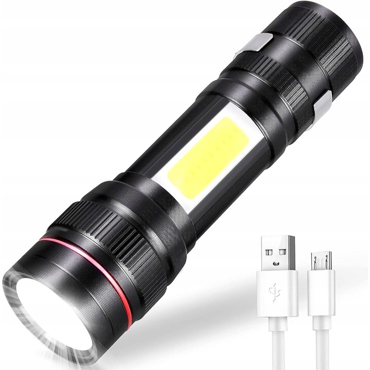 Mini lanterna LED, 3 moduri de iluminare, 800 lm, neagra, 9,9 cm