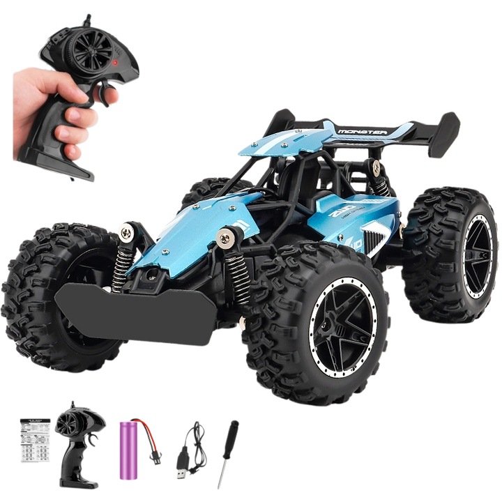 Masina RC cu Telecomanda, Reimungkot, Masina Off-road Drift, 20km/h, 2.4GHz, 2 Baterii, Suspensie Individuala, Scara 1:18, Timp de Rulare 40 Minute, Albastru