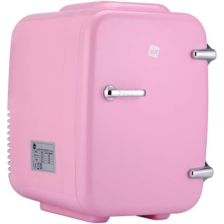 Mini frigider portabil roz, 4 litri, 12V-220V, functie de racire si incalzire