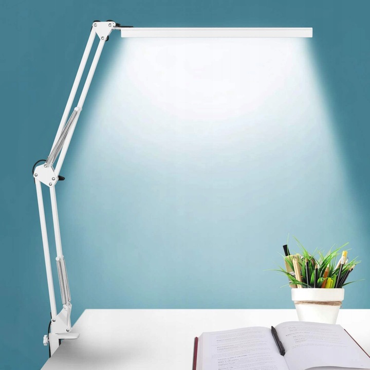 Lampa birou LED, 10 niveluri de luminozitate, 3 moduri de culoare, alb, 40x15x5cm