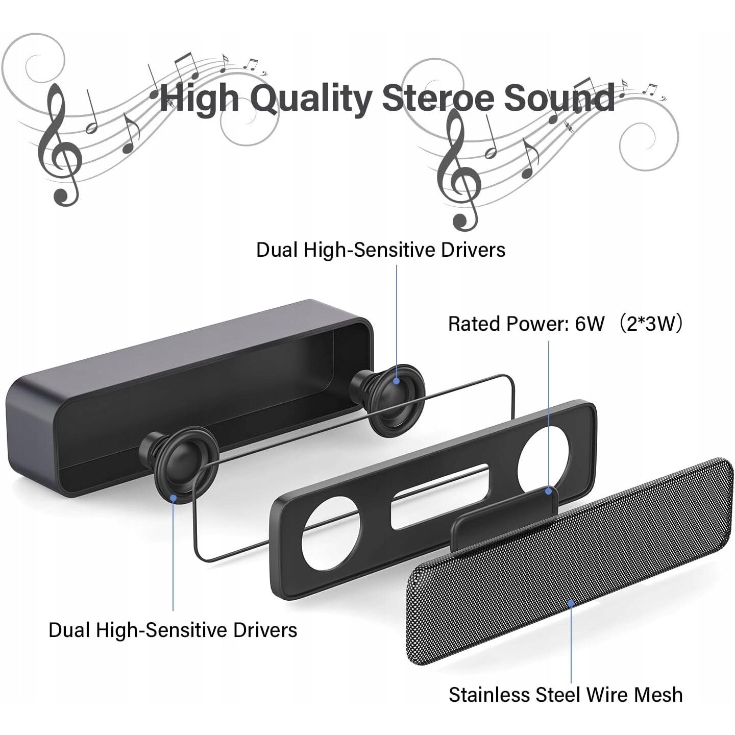 Soundbar mini portabil USB, 5W, stereo, ADELGO