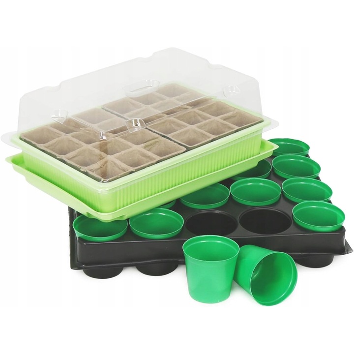 Mini sera, set de reproducere plante, 44 locuri, 20 ghivece, 30x25x6cm