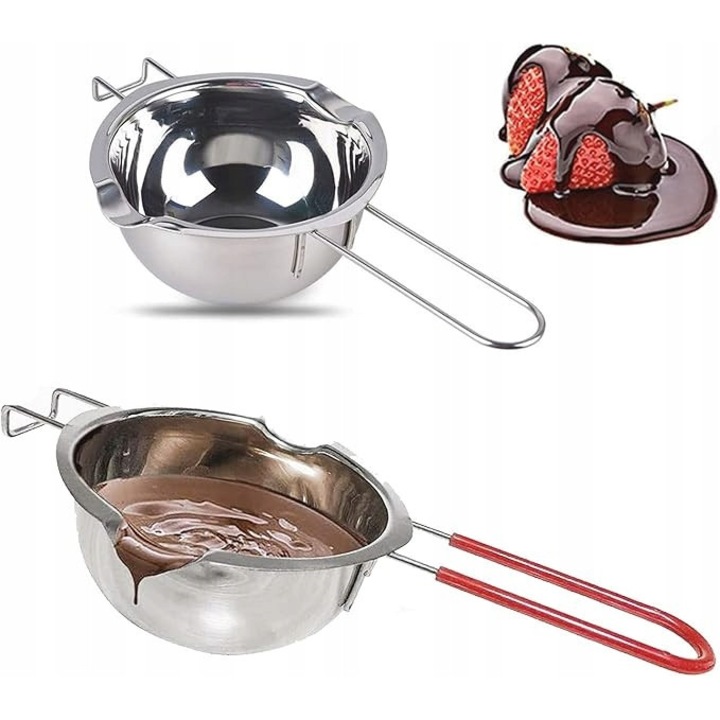 Set 2 boluri din inox pentru topit ciocolata, unt si branza, rezistente la temperaturi ridicate