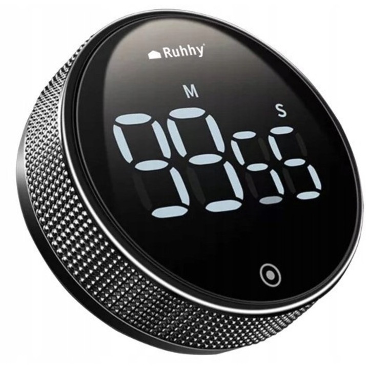 Minutnik digital cu magnet Ruhhy, negru, 0-99 min 55 sec, 7,7x7,7x2,6 cm
