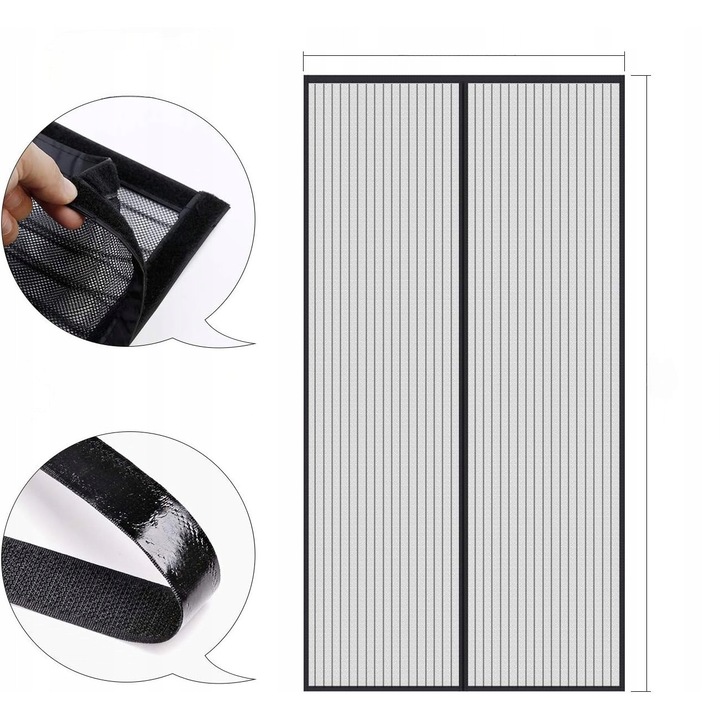Plasa de tantari magnetica pentru usi balcon, 170x230cm, neagra