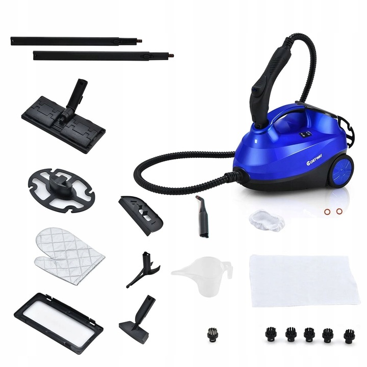 Aspirator cu aburi Costway, 2000 W, 1,5 litri, 19 accesorii, albastru, 23x43x114,5cm