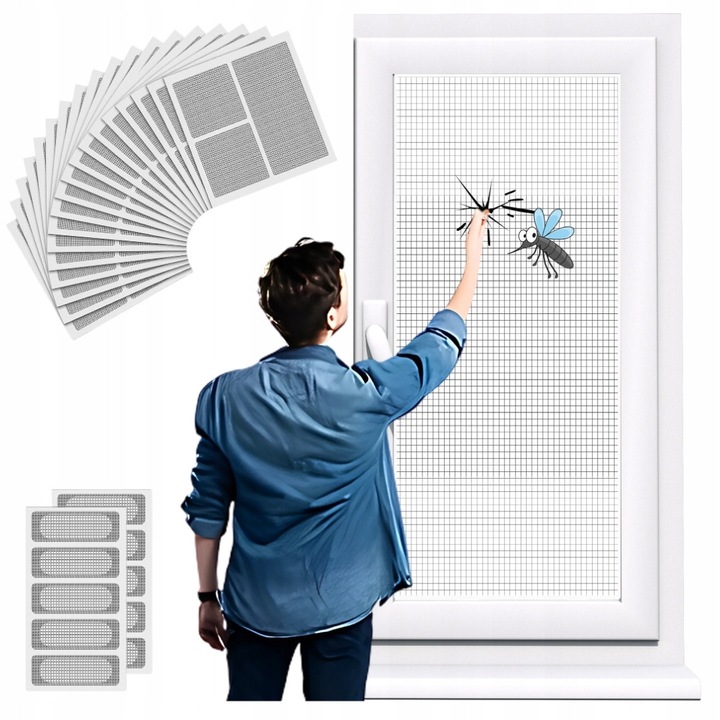 Set de 20 reparatii pentru moskitiere, banda adeziva, universala, rezistenta la intemperii, 5cm x 5cm