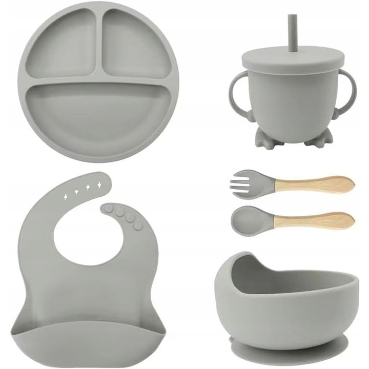 6 darabos baba etetőkészlet, szilikon, szürke