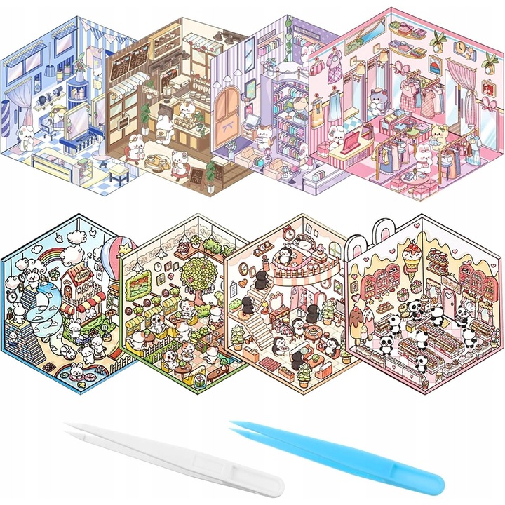 Set 8 Stickere 3D cu 2 Pesete, PET, Multicolor