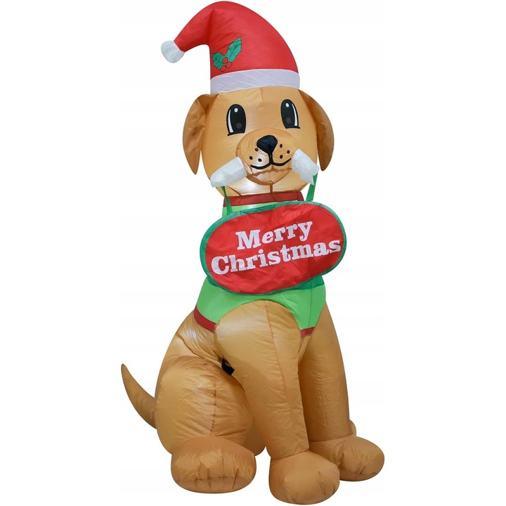 Figurina decorativa Craciun, caine umflat, LED, 1,2m, cu oscioara iluminata, set