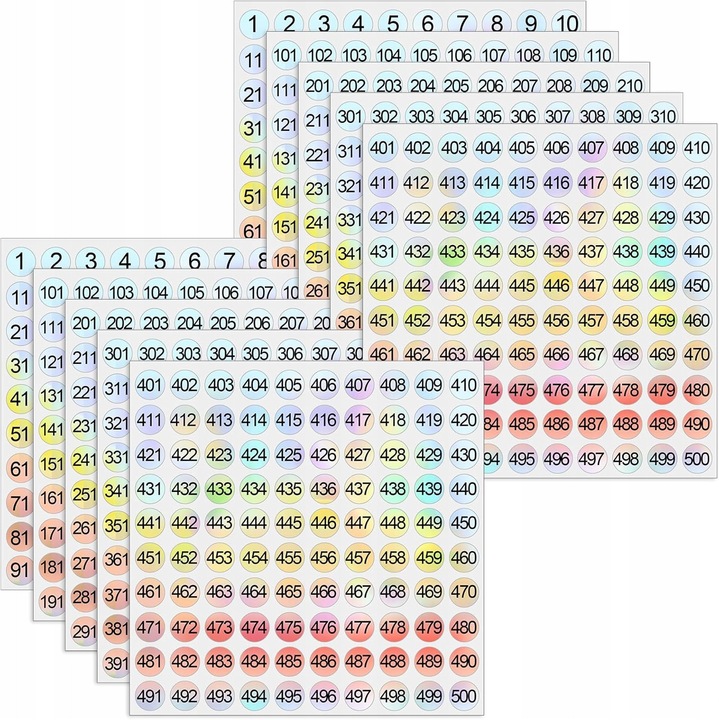 Set de 2000 etichete autocolante numerice 1-500, 10mm, multicolor
