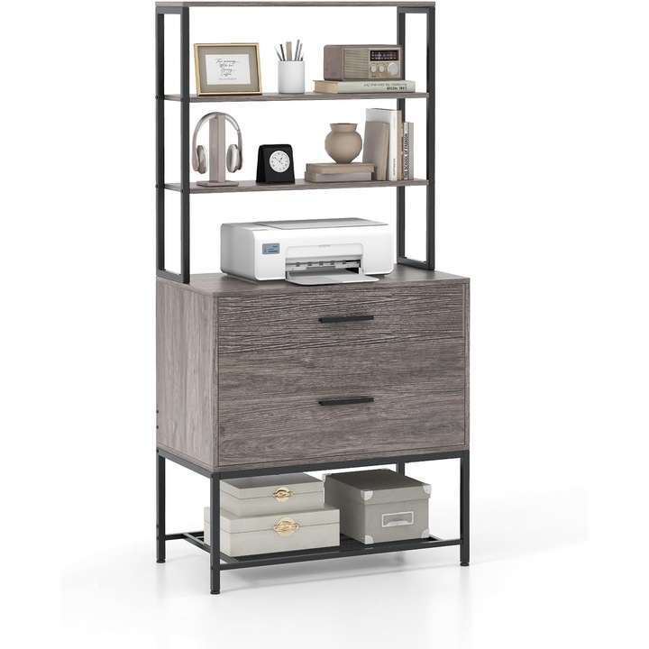 Raft pentru Birou, modern cu rafturi si sertare, design industrial, gri, 156x60x40cm