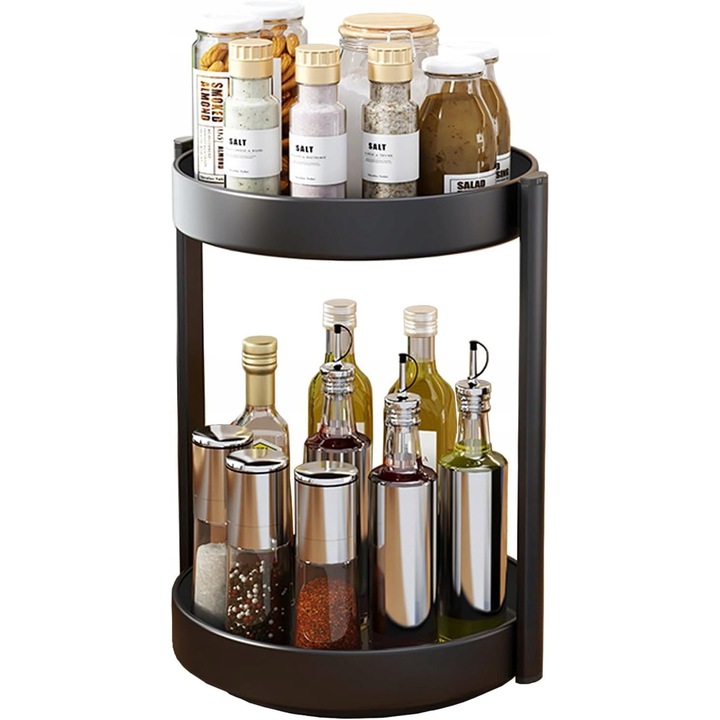 Suport rotativ pentru condimente, 2 niveluri, negru