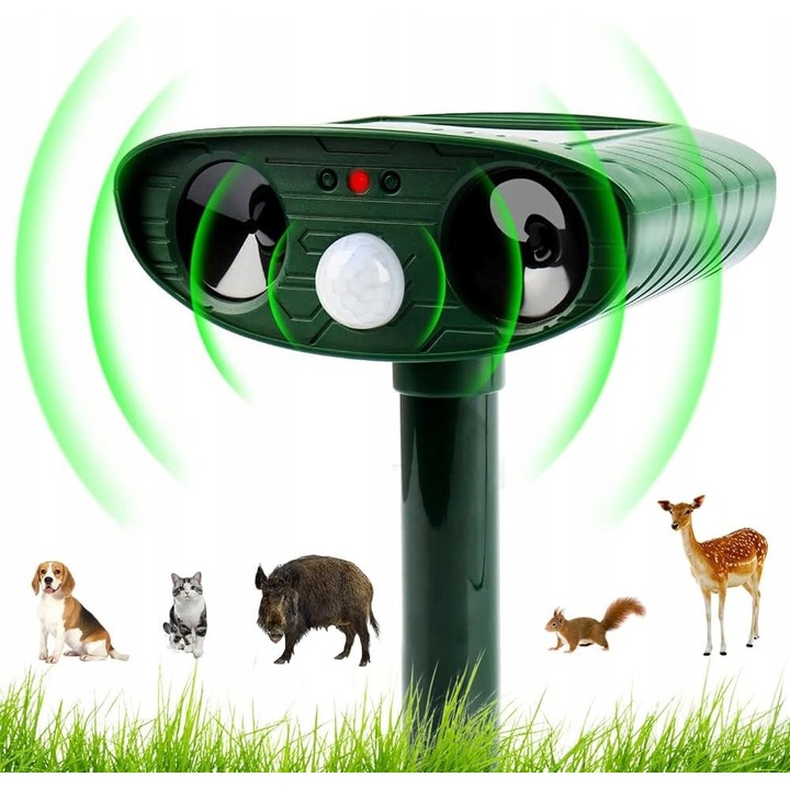 Соларен прогонвач на животни, ултразвуков, зелен, 15,4x14,5x7,5см