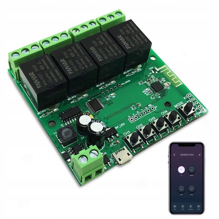 WiFi modul intelligens vezérléshez, 4 csatornás, Alexa és Google Assistant kompatibilis, szett