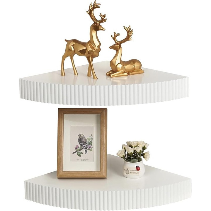 Raft de colt, din lemn, suspendat, 2 niveluri