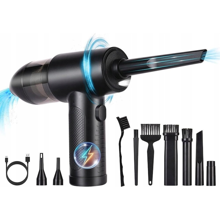 Aspirator fara fir 2 in 1, 1500W, 12 kPa, capacitate 650ml, cu lumina LED, 2 baterii