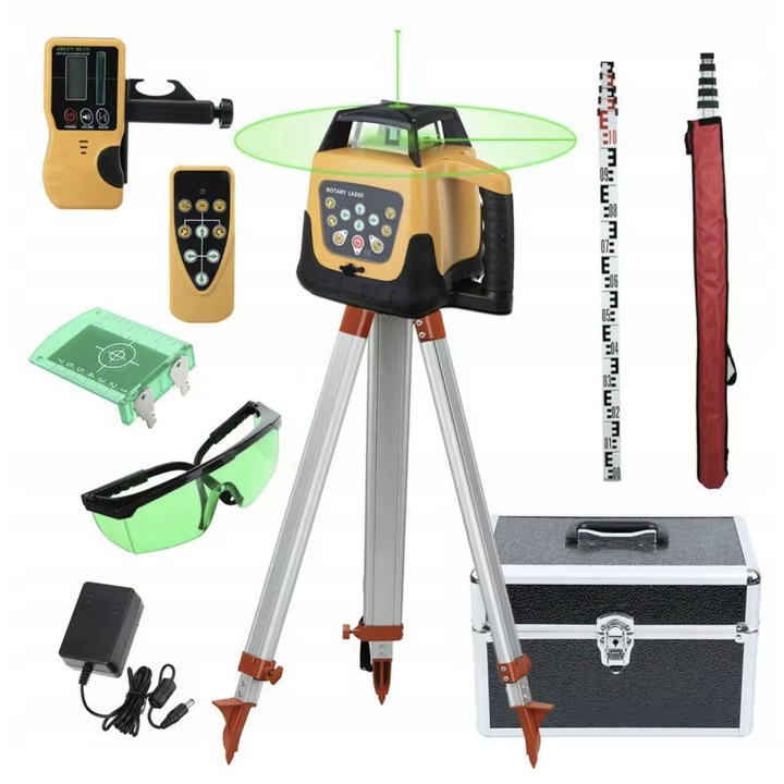 Nivelator laser rotativ Vevor 500m, IP54, set complet cu stativ si pilot