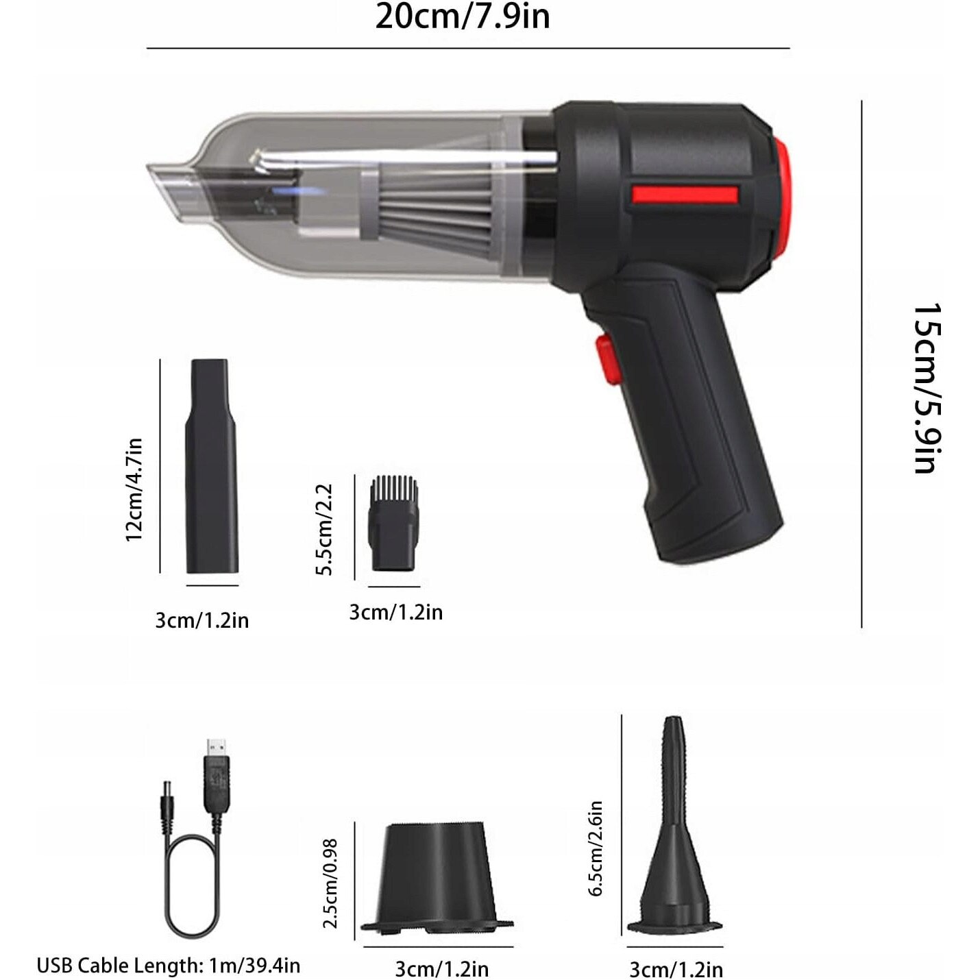 Aspirator de mana fara fir, 120 W, cu filtru HEPA reutilizabil, portabil, 1l, negru