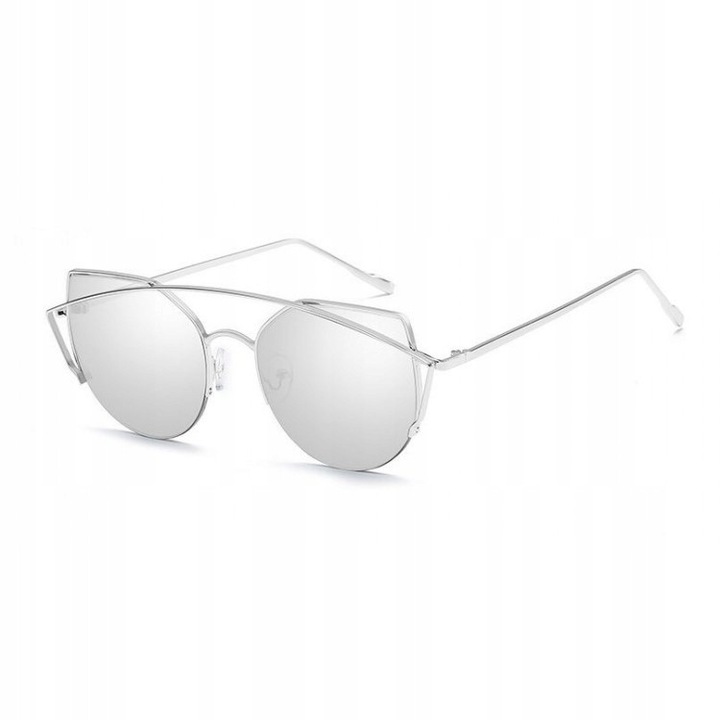 Ochelari de soare dama, model cat-eye, metalici, lustrati, argintii