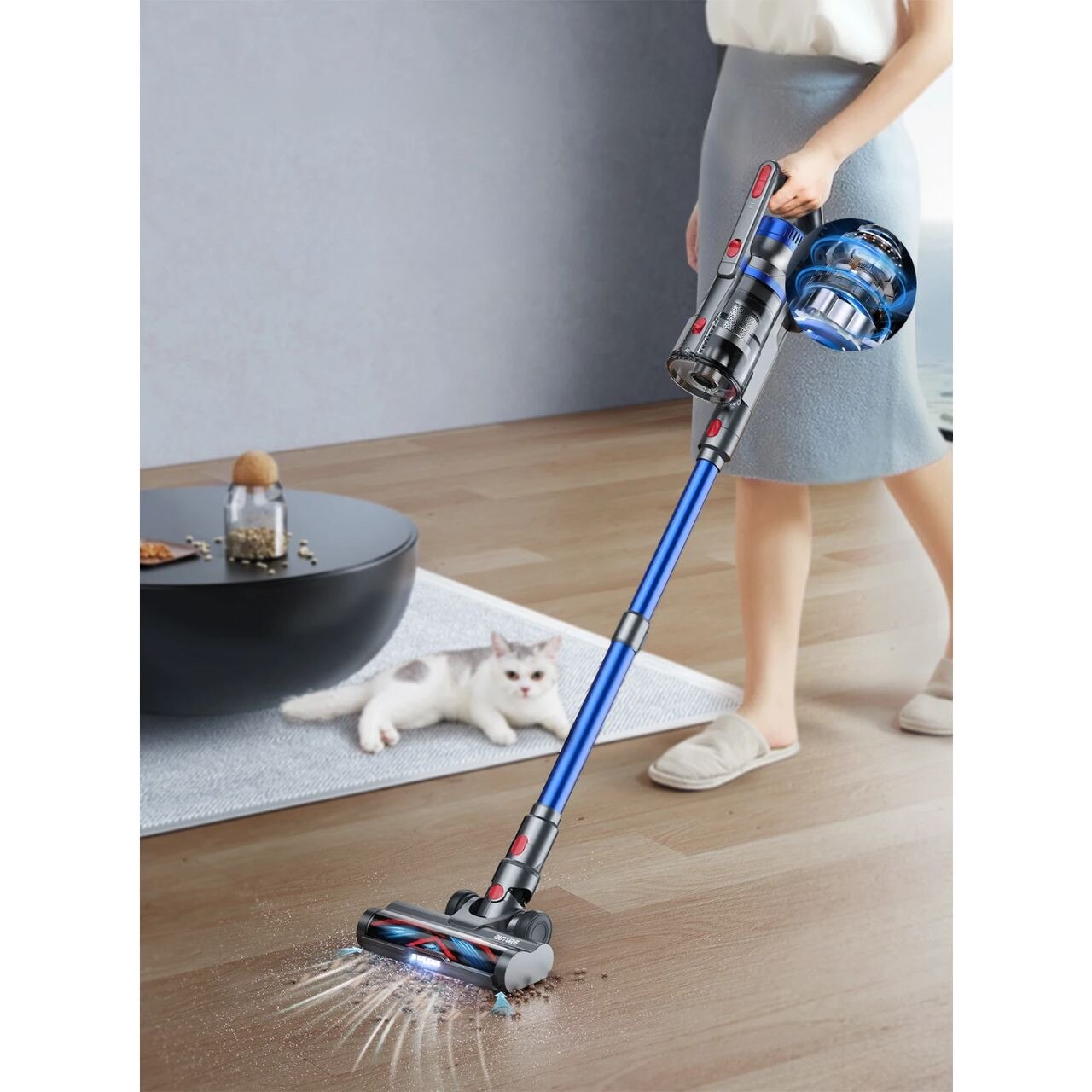 Aspirator vertical fara fir Buture JR500, 450W, 36kPa, 3 trepte, 55 minute autonomie, 1,2L, cu iluminare LED