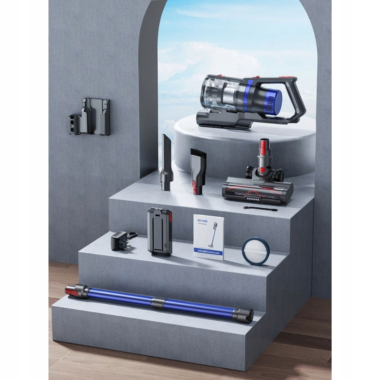 Aspirator vertical fara fir Buture JR500, 450W, 36kPa, 3 trepte, 55 minute autonomie, 1,2L, cu iluminare LED