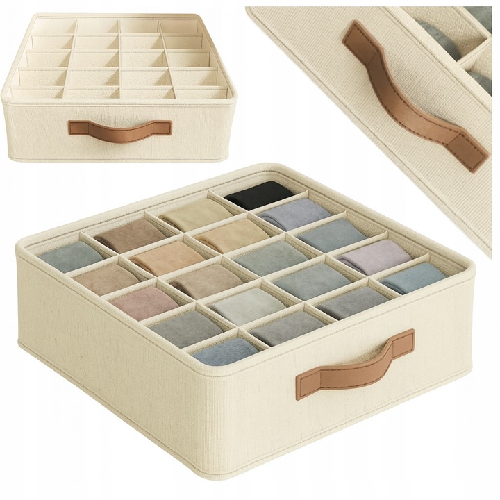 Fehérnemű rendszerező, 20 rekeszes, bézs, 32x32x11cm