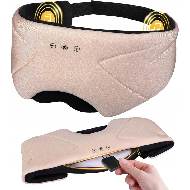 Masca de somn cu casti Bluetooth, 100% intunecare, 15 ore redare, roz, set