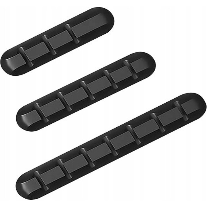 Set 3 Organizatoare cabluri, negru, pentru cabluri sub 6mm