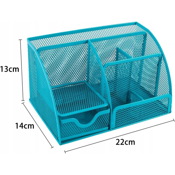 Organizator birou metalic cu 7 compartimente, cu sertar