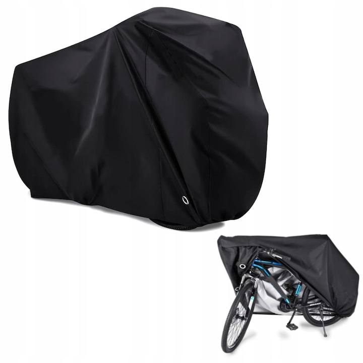 Husa protectoare pentru bicicleta, impermeabila, 190T, neagra, dimensiuni 200x70x110cm, set cu sac de depozitare