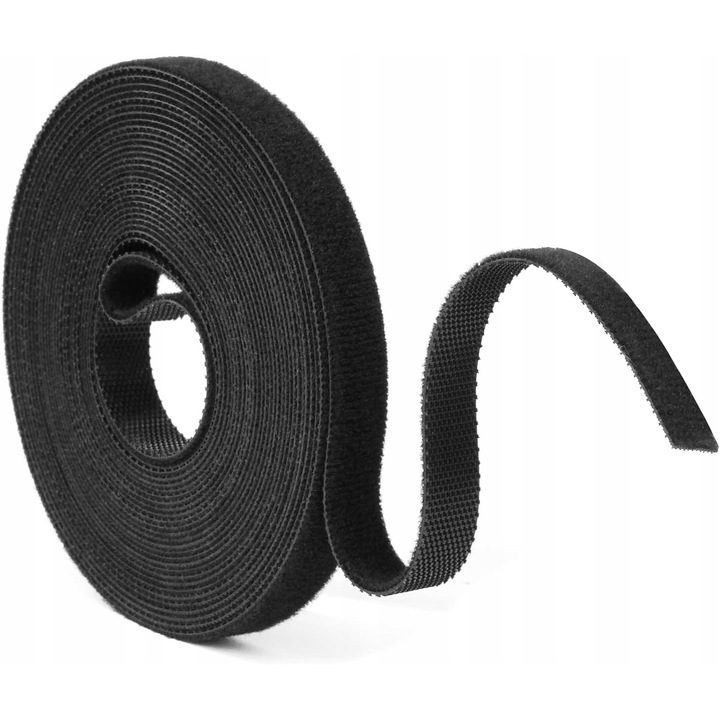 Banda organizare cabluri, reutilizabil, 1cm x 10m, negrru