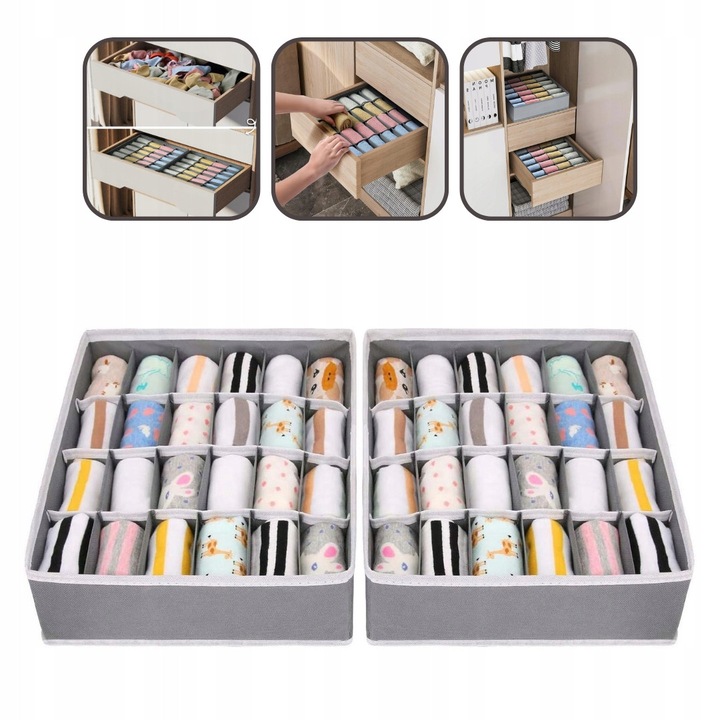 Organizator pentru haine, 2 bucati, gri, 33x32x9cm