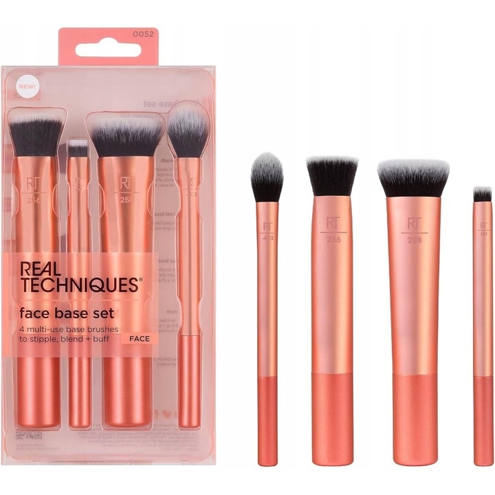 Set pensule machiaj, 4 bucati, pentru fond de ten si contur, sintetic, ergonomic