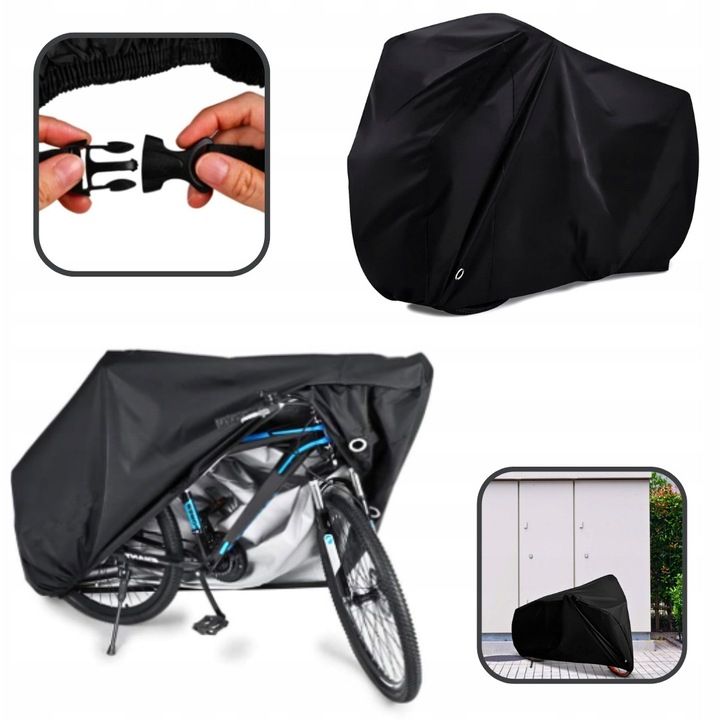 Husa protectoare pentru bicicleta, impermeabila, 190T, neagra, dimensiuni 200x70x110cm, cu sac de depozitare