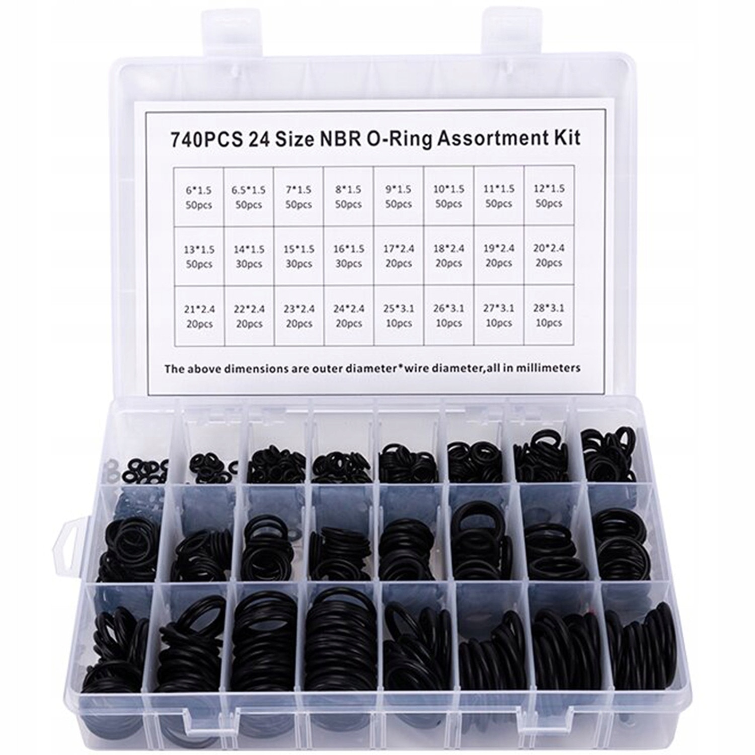 Set O-ringuri, 740 bucati, in cutie organizatoare, rezistente la apa si ...