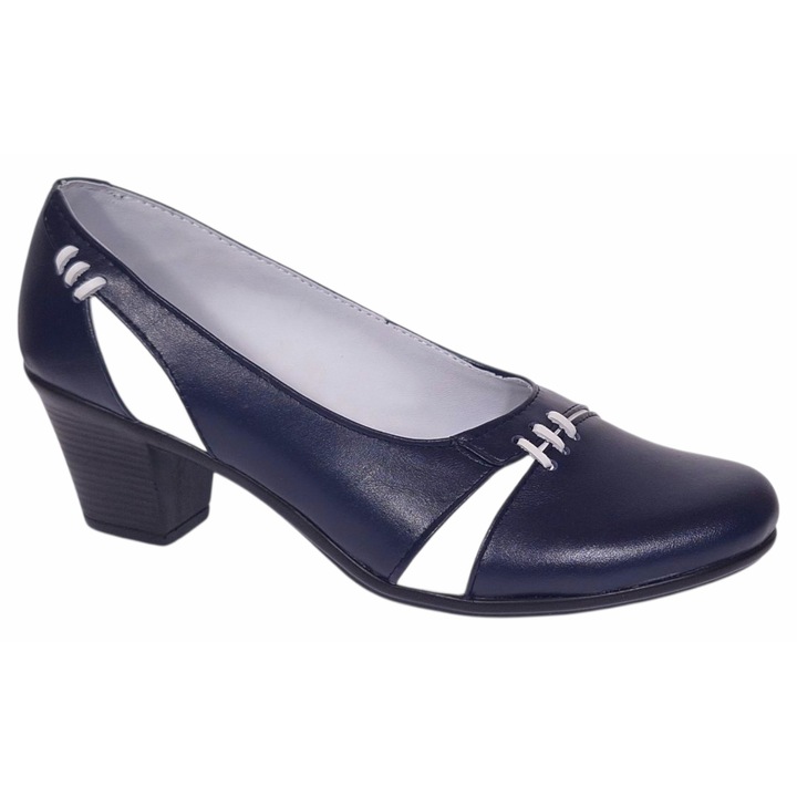 Pantofi dama eleganti piele naturala Mara 200817, Alb/Bleumarin, 40