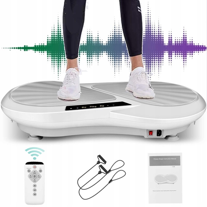 Platforma vibrationala Caroma, 99 niveluri, 3 programe, gri, 75x40cm, set cu benzi de rezistenta