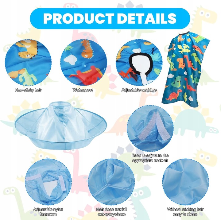 Pelerina de tuns pentru copii, dinozaur, set cu pieptene, 120x85cm