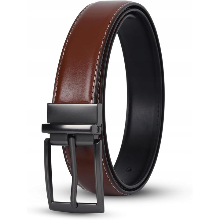Műbőr dupla öv gyermekeknek, fekete/barna, XL, 2,5cm széles, 110cm hosszú