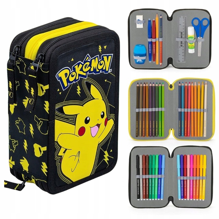 Несесер с 45 аксесоара, Pokemon, 3 отделения, многоцветен, 20x12x7см