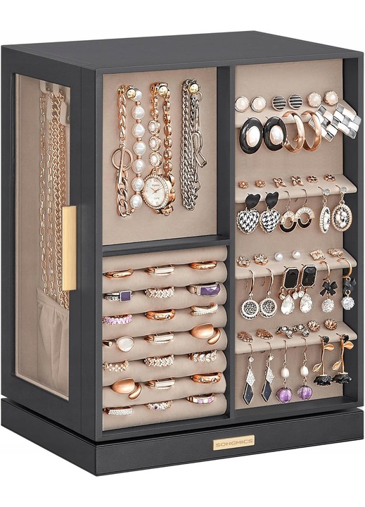 Въртяща се кутия за бижута на 360 градуса, Songmics, бяла, 16x22,2x28,5 см