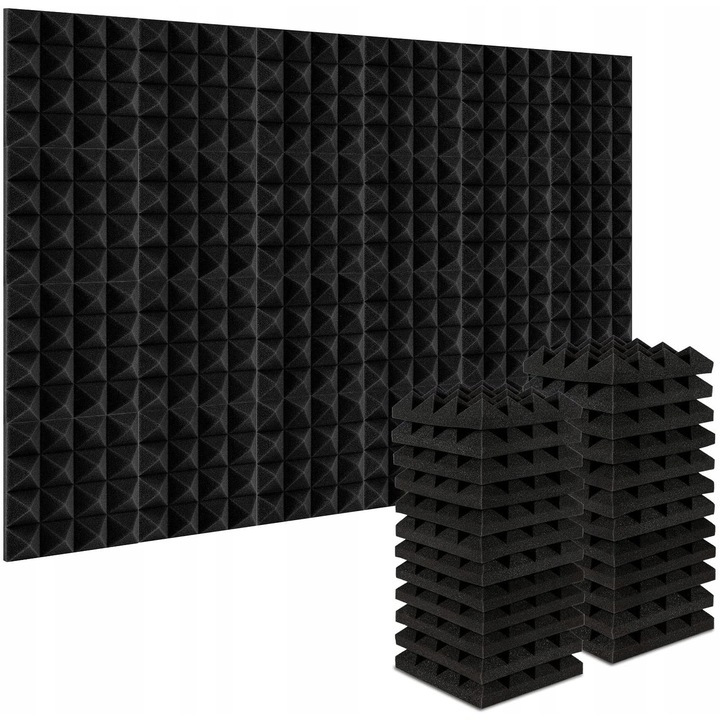 Set 24 panouri acustice, 25x25x5cm, negre, pentru reducerea zgomotului