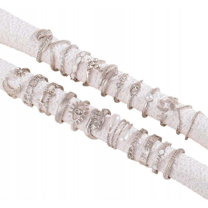 Set 23 inele reglabile boho vintage argintii