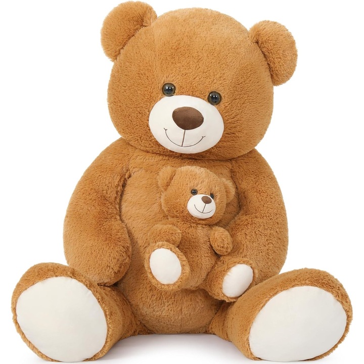 Ursulet de plus XXL cu pui, set, 100 cm, maro, jucarie pentru copii
