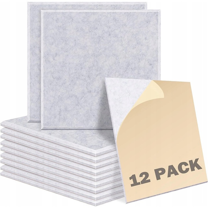 Set panouri acustice autoadezive, 30x30x0,9cm, material poliester, ecologic, pentru studio si birou