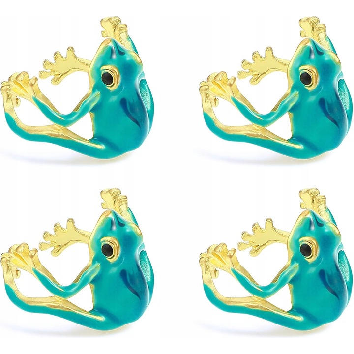 Set 4 inele reglabile cu motiv broasca, colorate in albastru, design original, dimensiune universala