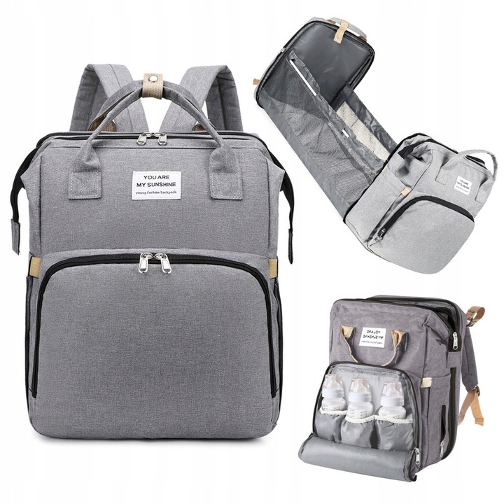 Rucsac pentru mame, organizator, torba pentru schimbat, patut, gri, 35x86x44cm