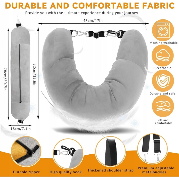 Perna calatorie 2 in 1, multifunctionala, cu functie de depozitare, culoare: multicolor, dimensiuni compacte